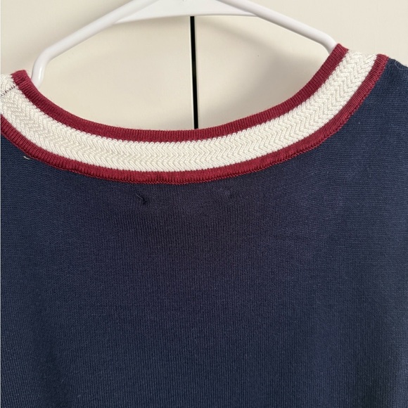 Navy Sleeveless Sweater with Red and White Trim - Picture 5 of 5